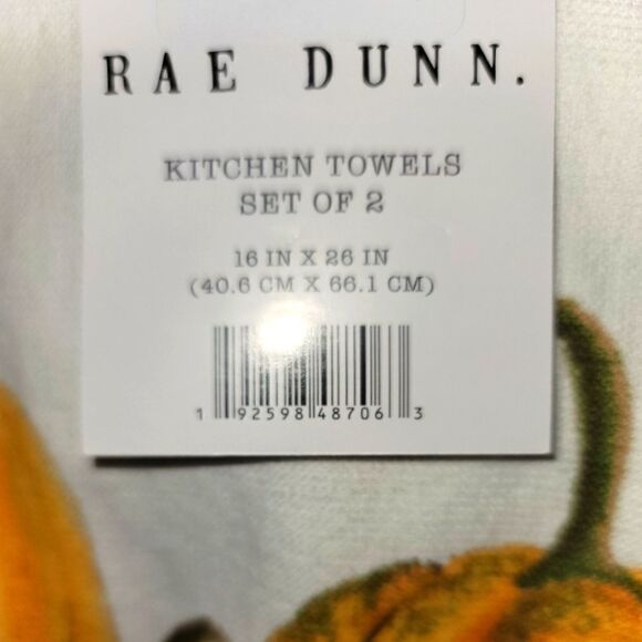 Rae Dunn Happy Harvest Kitchen towels set of 2 orange pumpkins 16in x 26in - Picture 7 of 11